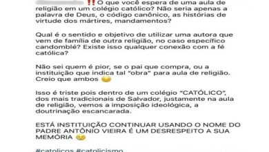 Mulher criticou adoção de obra pelo colégio Antônio Vieira nas redes sociais — Foto: Redes sociais