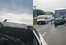 Engavetamento entre carro, ônibus e caminhonete deixa um ferido na BR-324- Foto: Reprodução/TV Bahia